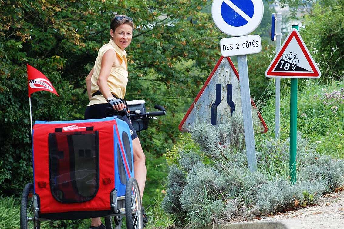 Radeln an der Loire, Hund im Anhänger