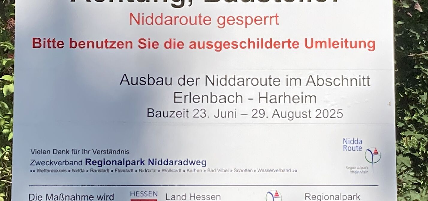 Achtung, Baustelle! Nidda-Radweg gesperrt